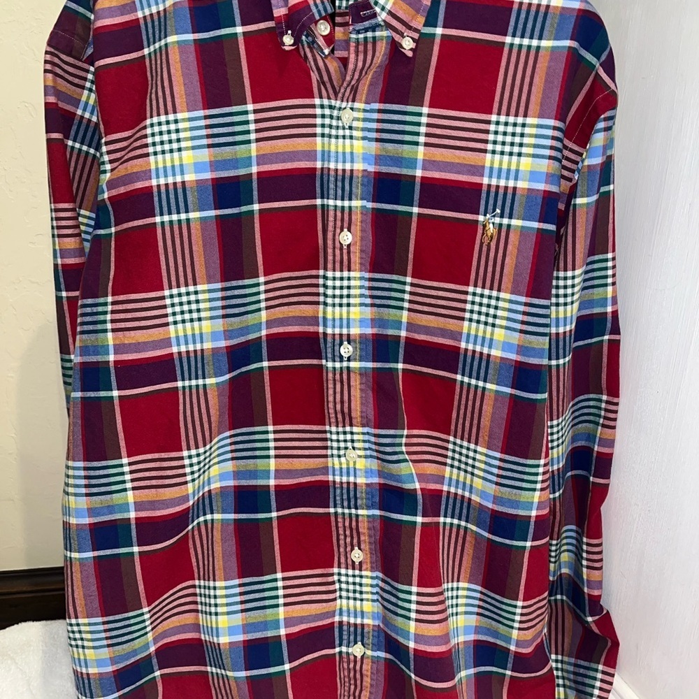 Polo Ralph Lauren Oxford Long Sleeve Shirt Mens XXL TTG Red Plaid Multi Color